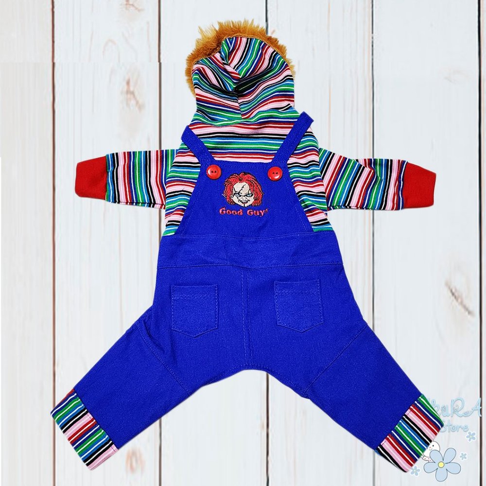 🎃👻 CHUCKY GOOD GUYS HALLOWEEN PARTY DOG PUPPY PET COSTUME CLOTH JUMPSUIT  👻🎃